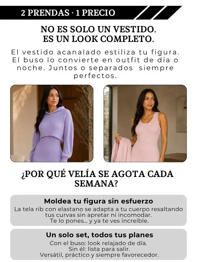 Conjunto Amara™ Vestido + Buso Tejido con Capota.