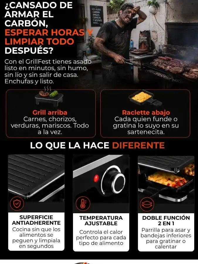 GrillFest 2 en 1 - Parrilla Eléctrica