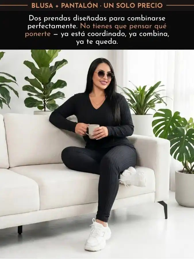 RIVA™  Conjunto Blusa + Pantalón Tejido