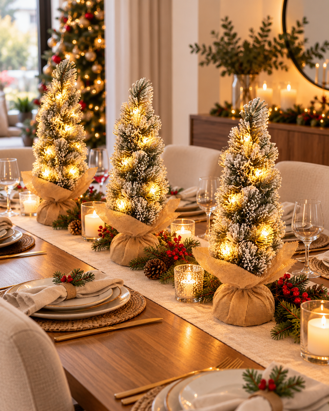 Árbol de Navidad Nevado de Mesa con Luces LED – 45 cm
