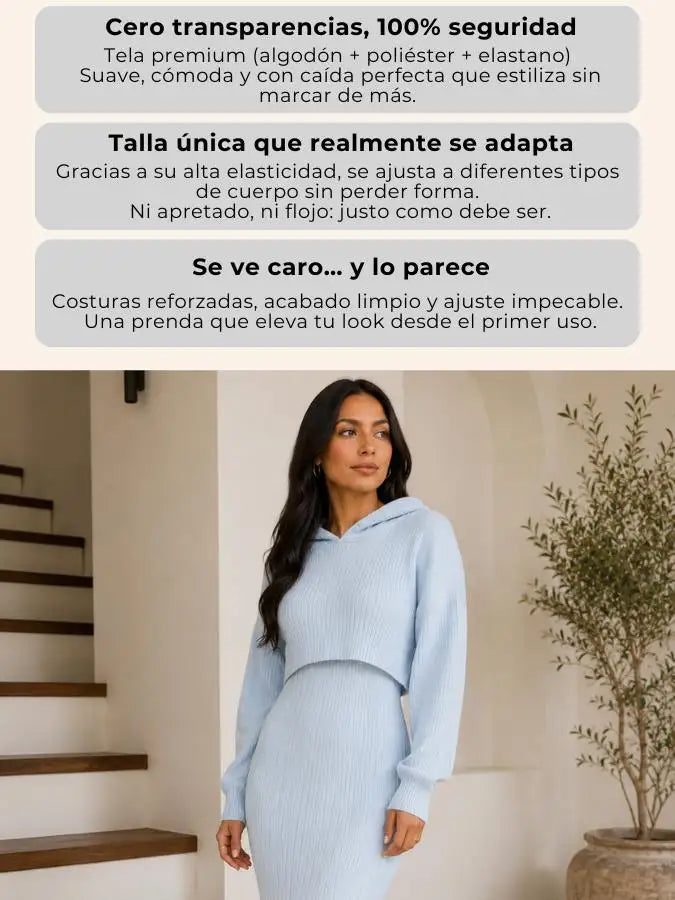 Conjunto Amara™ Vestido + Buso Tejido con Capota.