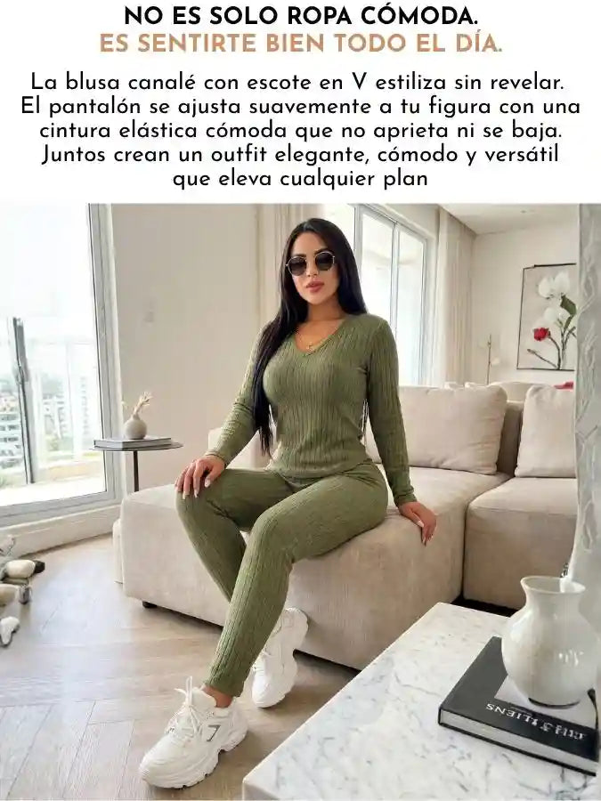 RIVA™  Conjunto Blusa + Pantalón Tejido