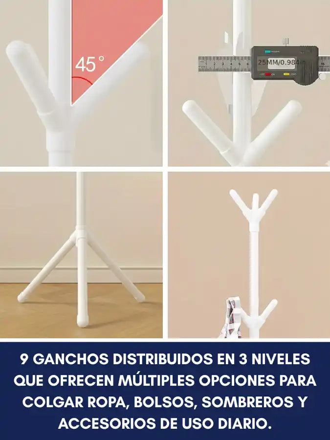 Zenia™ Perchero de Pie – 9 Ganchos · 3 Niveles