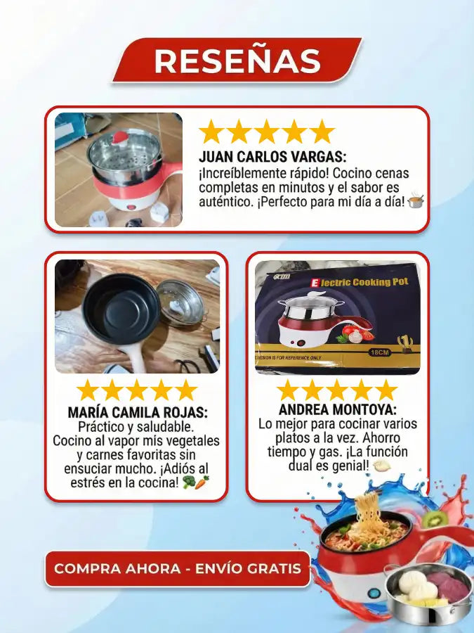 CookiOne™ – Olla Eléctrica Multifuncional Con Vaporera.