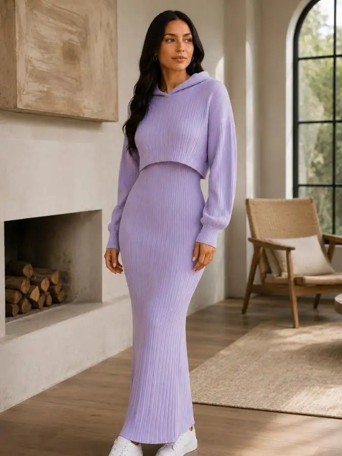 Conjunto Amara™ Vestido + Buso Tejido con Capota.