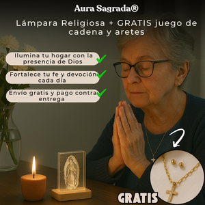 Aura Sagrada® Lámpara Religiosa - GRATIS juego de cadena y aretes.