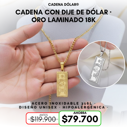 Cadena Dólar® Cadena con dije de dólar · Oro laminado 18K