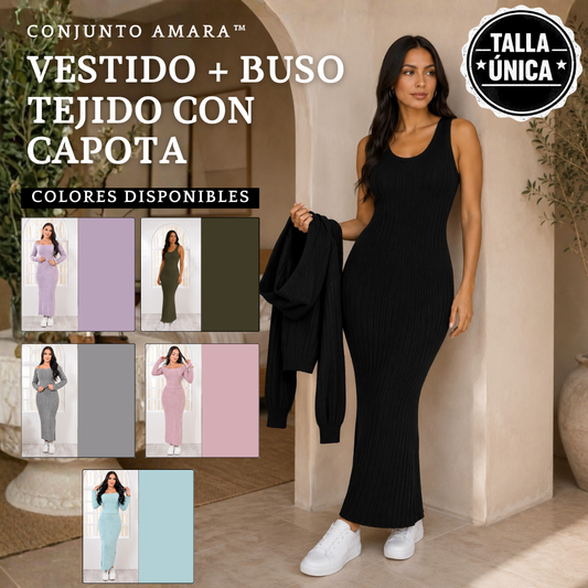 Conjunto Amara™ Vestido + Buso Tejido con Capota.