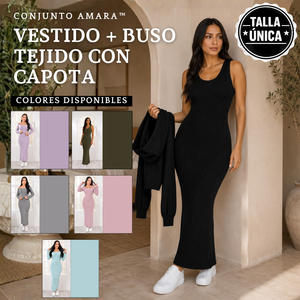 Conjunto Amara™ Vestido + Buso Tejido con Capota.