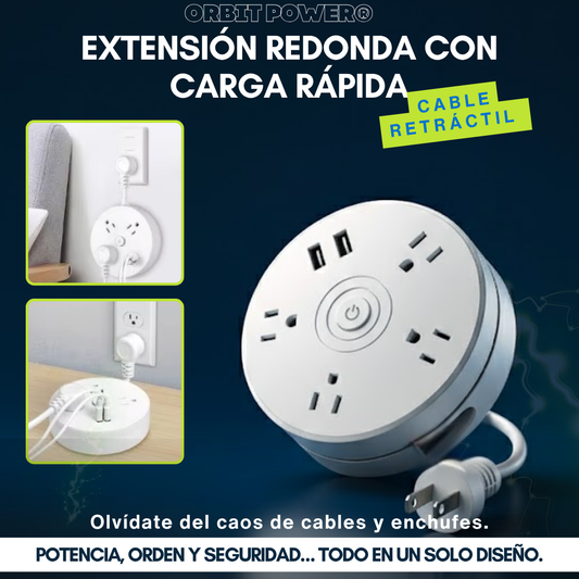 Orbit Power® Extensión Redonda con Carga Rápida | Cable retráctil.