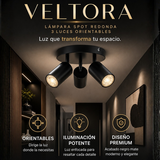 VELTORA™ Lámpara redonda 3 luces orientables