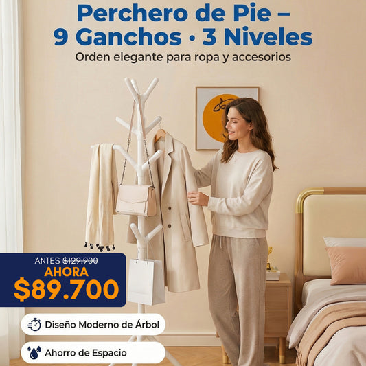 Zenia™ Perchero de Pie – 9 Ganchos · 3 Niveles