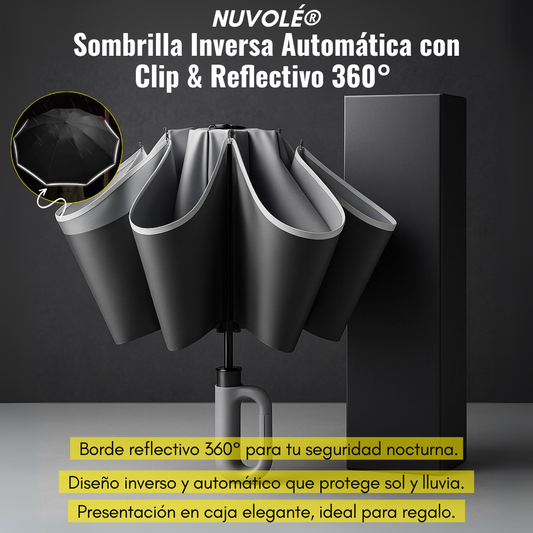 Nuvolé® Sombrilla Inversa Automática con Clip & Reflectivo 360°