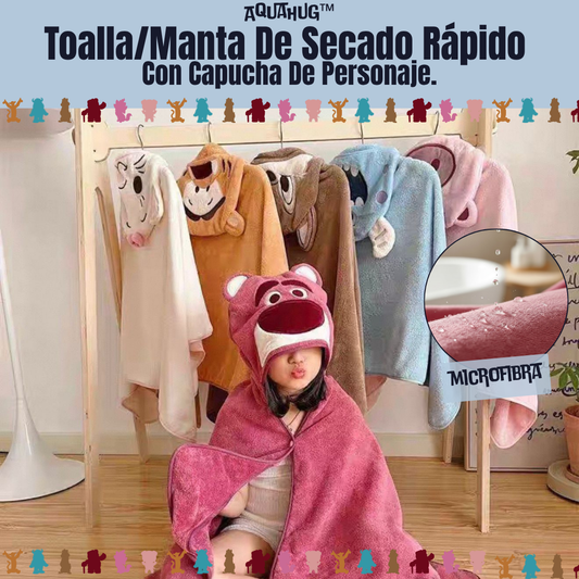 AquaHug™ Toalla/Manta De Secado Rápido Con Capucha De Personaje.