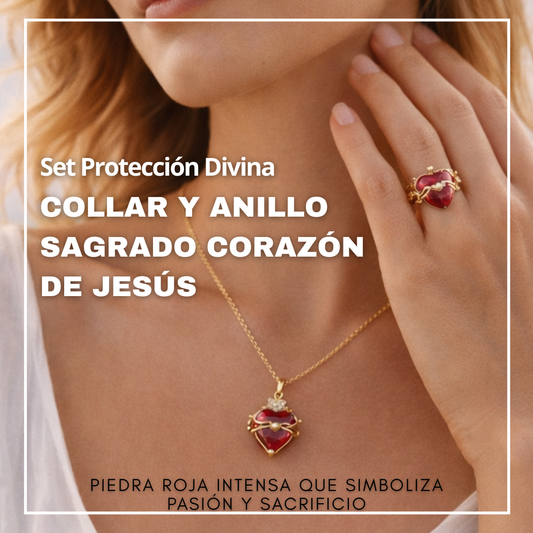 Set Protección Divina - Collar y Anillo Sagrado Corazón de Jesús.