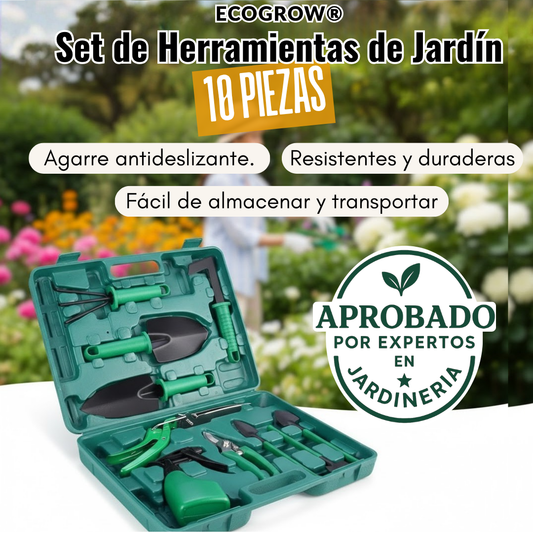 EcoGrow® Set De 10 Herramientas De Jardín + Maletín.