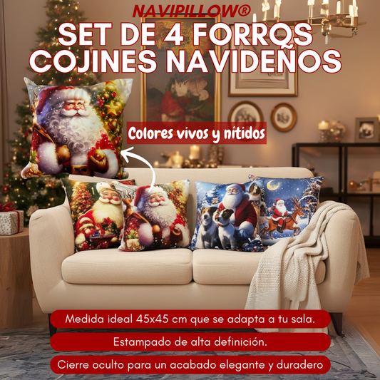 Navipillow® Set 4 Forros de Cojines Navideños - GRATIS instalación 6m.