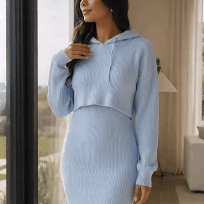 Conjunto Amara™ Vestido + Buso Tejido con Capota.