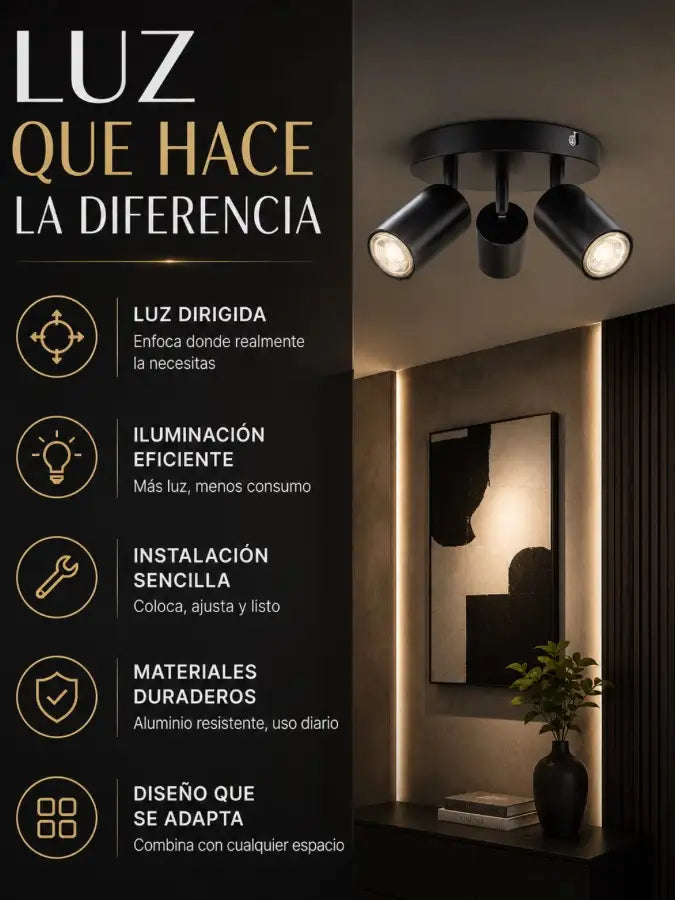 VELTORA™ Lámpara redonda 3 luces orientables