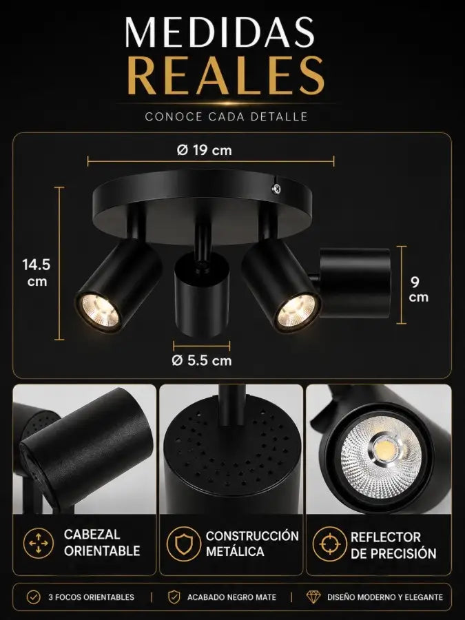 VELTORA™ Lámpara redonda 3 luces orientables