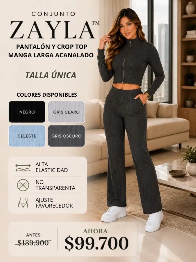 CONJUNTO ZAYLA™ Pantalón y crop top acanalado