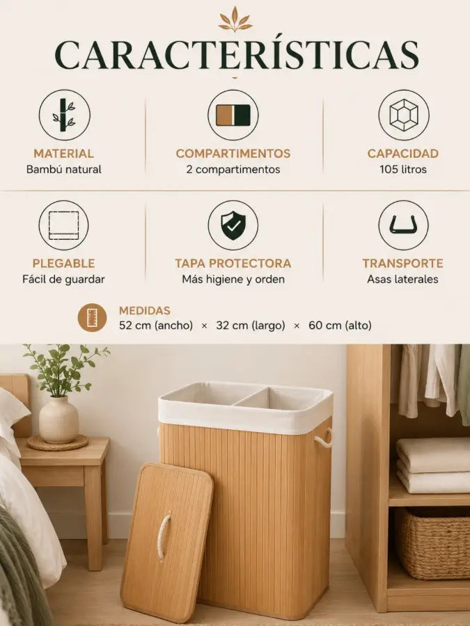 BAMÉO™ Cesto de Bambú Doble Compartimento