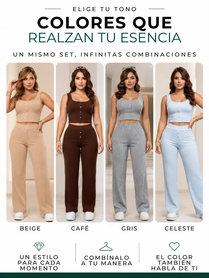 MAELLE™ — Conjunto Pantalón y Blusa Rib