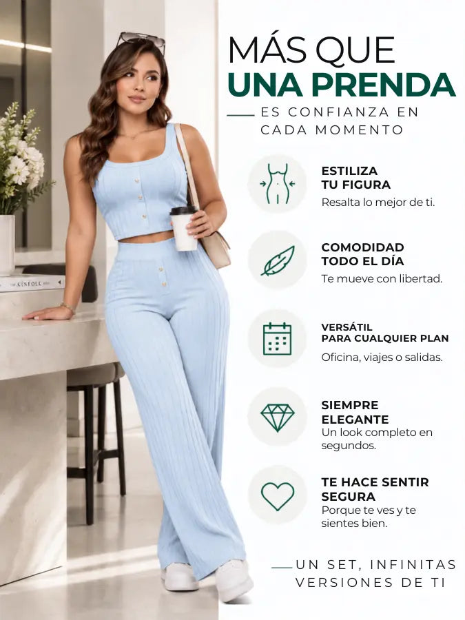 MAELLE™ — Conjunto Pantalón y Blusa Rib
