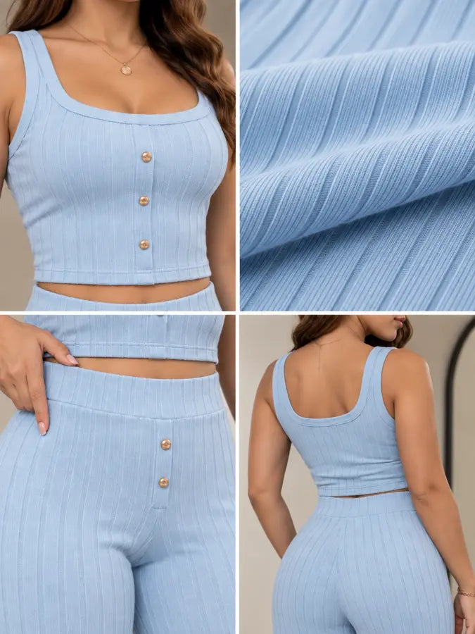 MAELLE™ — Conjunto Pantalón y Blusa Rib
