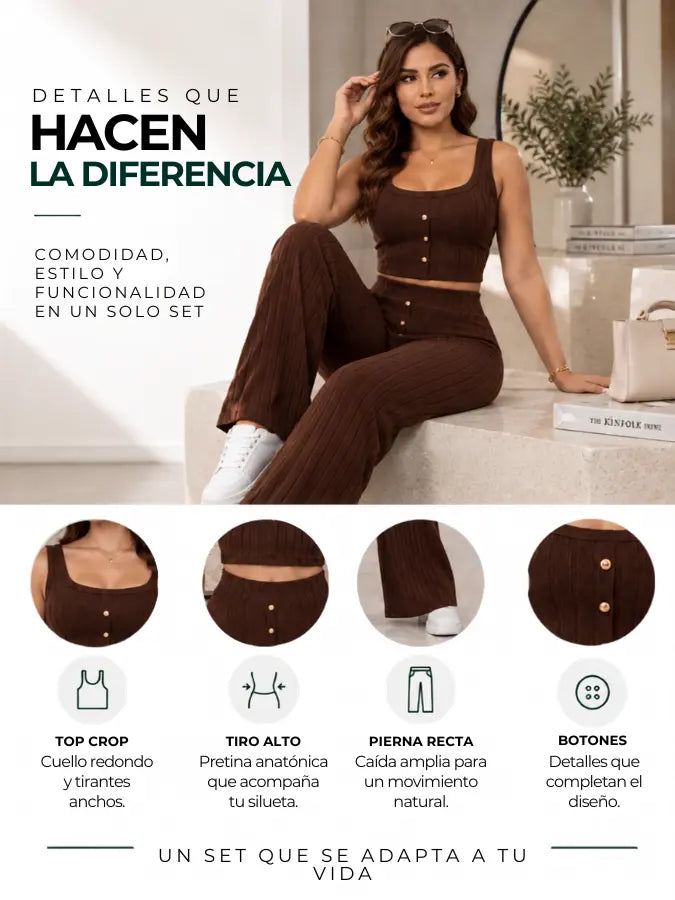 MAELLE™ — Conjunto Pantalón y Blusa Rib