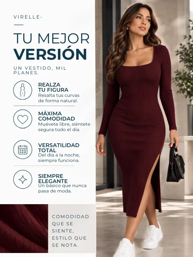 VIRELLE™ — Vestido Buso Largo en Rib
