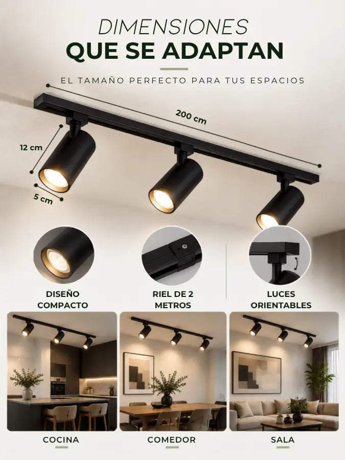 ARVIK™  Lámpara con Riel de 2 Metros y 3 Luces LED