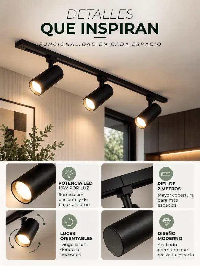 ARVIK™  Lámpara con Riel de 2 Metros y 3 Luces LED