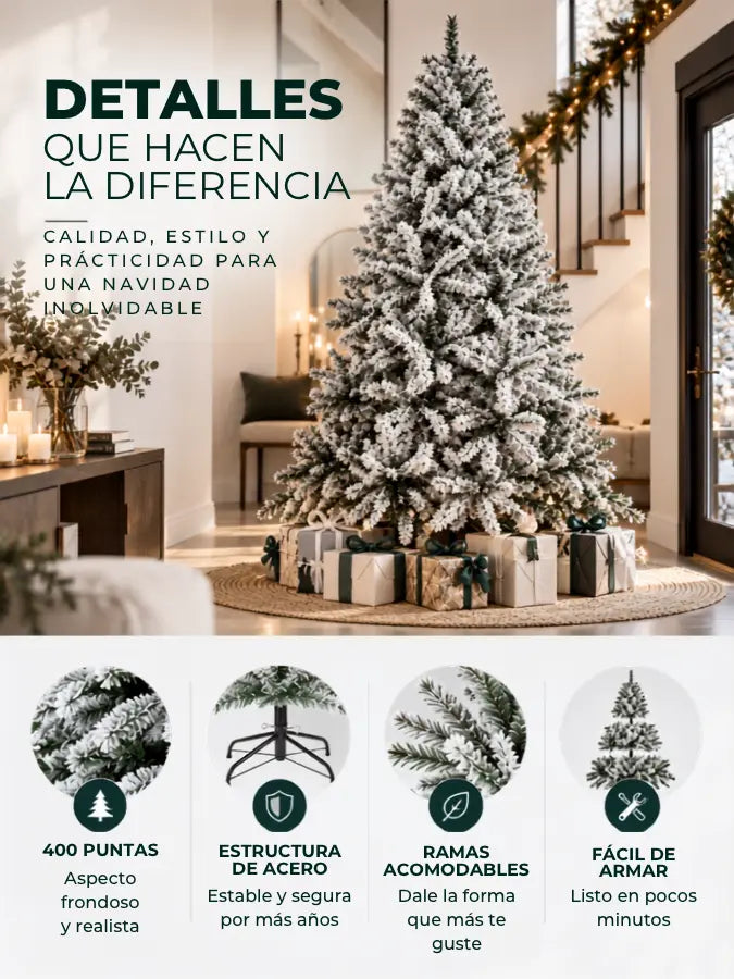 SNOW™  Árbol de Navidad Nevado 160 cm — 400 Puntas
