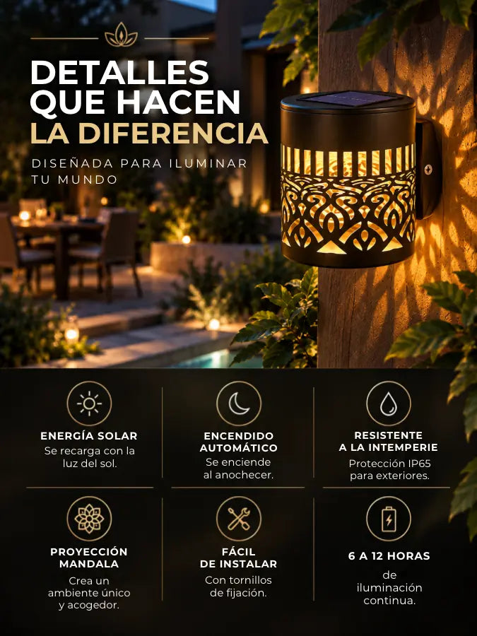 MÁNDALA™ — Lámpara Solar Decorativa con Panel Solar