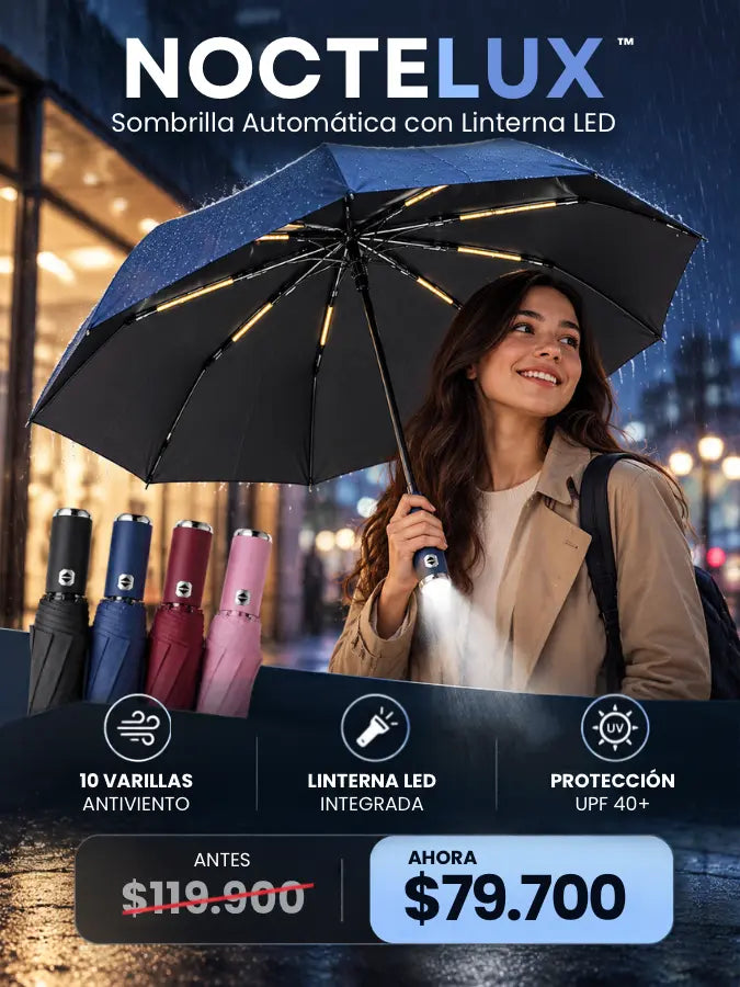 NOCTELUX™ – Sombrilla Automática con Linterna