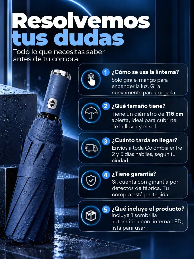 NOCTELUX™ – Sombrilla Automática con Linterna