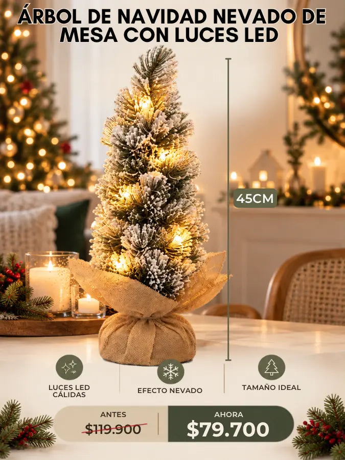 Árbol de Navidad Nevado de Mesa con Luces LED – 45 cm