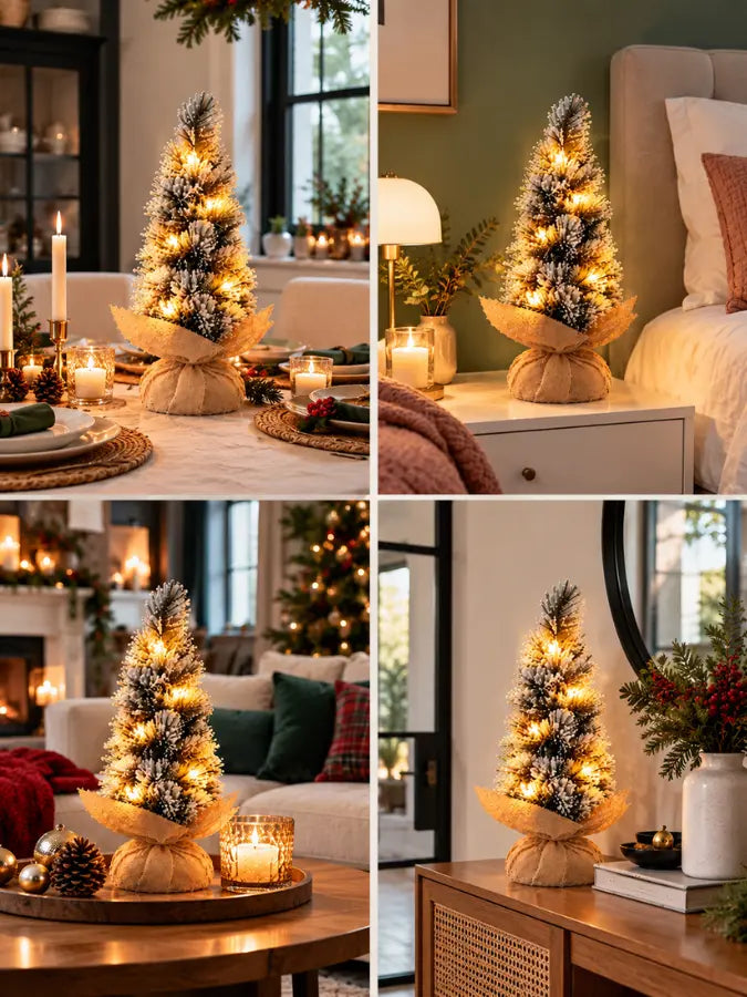 Árbol de Navidad Nevado de Mesa con Luces LED – 45 cm