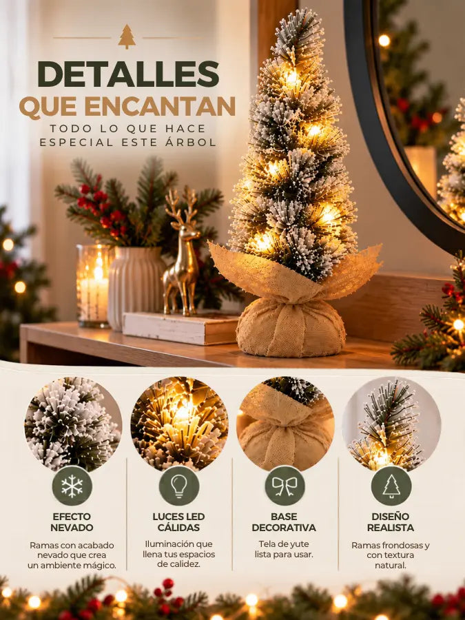 Árbol de Navidad Nevado de Mesa con Luces LED – 45 cm