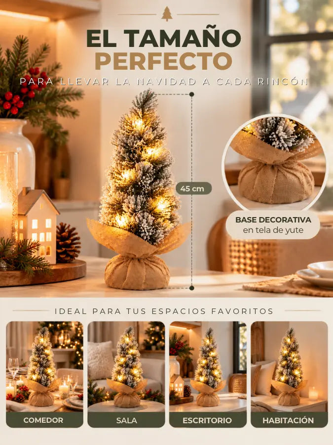 Árbol de Navidad Nevado de Mesa con Luces LED – 45 cm