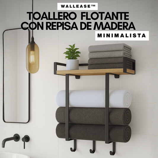 WallEase™ Toallero  Flotante Con Repisa De Madera.