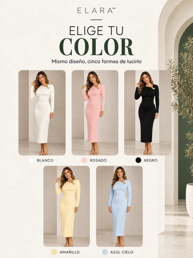 ELARA™ Vestido Midi Entallado con Broche de Mariposa | Realza tu silueta