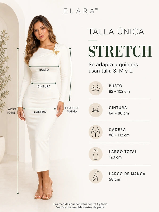 ELARA™ Vestido Midi Entallado con Broche de Mariposa | Realza tu silueta