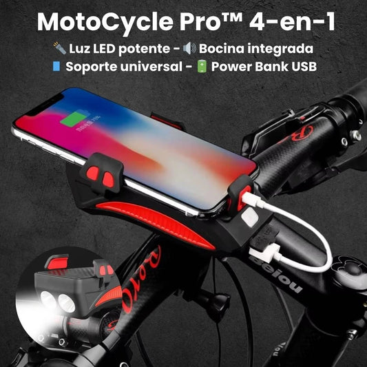 Cycle Pro™ 4-en-1: Luz LED, bocina, soporte y power bank. Todo en uno.