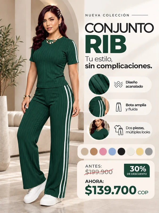 KIARA™ Conjunto Rib Blusa y Pantalón Palazzo | Cómodo y fácil de combinar