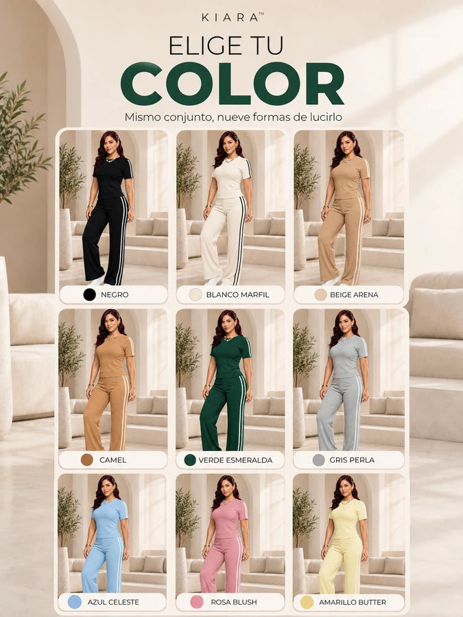 KIARA™ Conjunto Rib Blusa y Pantalón Palazzo | Cómodo y fácil de combinar