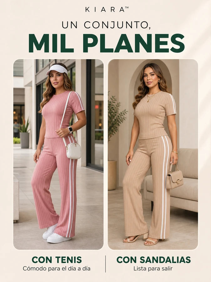 KIARA™ Conjunto Rib Blusa y Pantalón Palazzo | Cómodo y fácil de combinar