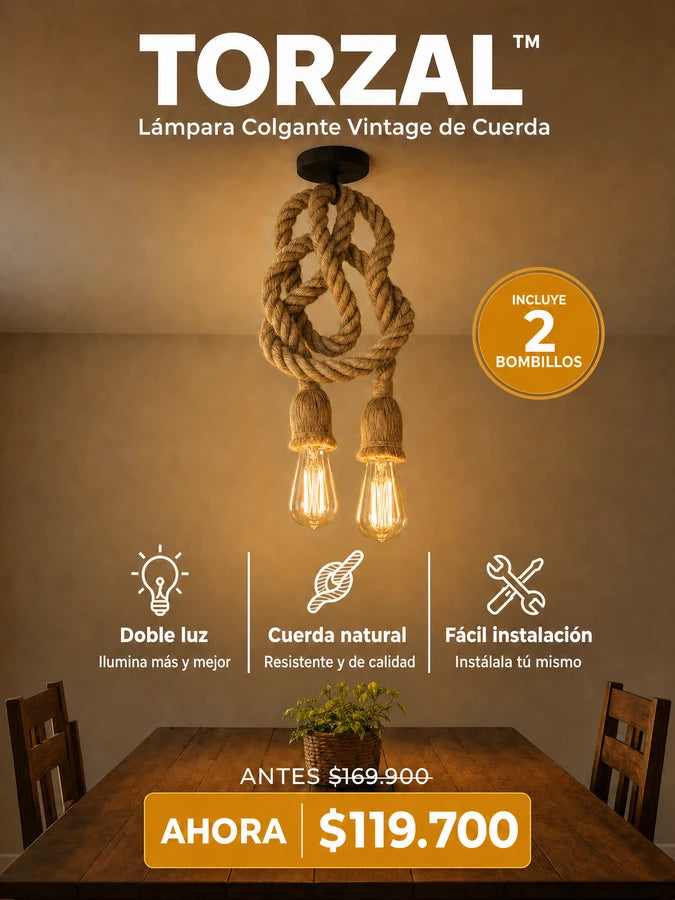 TORZAL™ Lámpara Colgante Vintage de Cuerda | Incluye 2 Bombillos