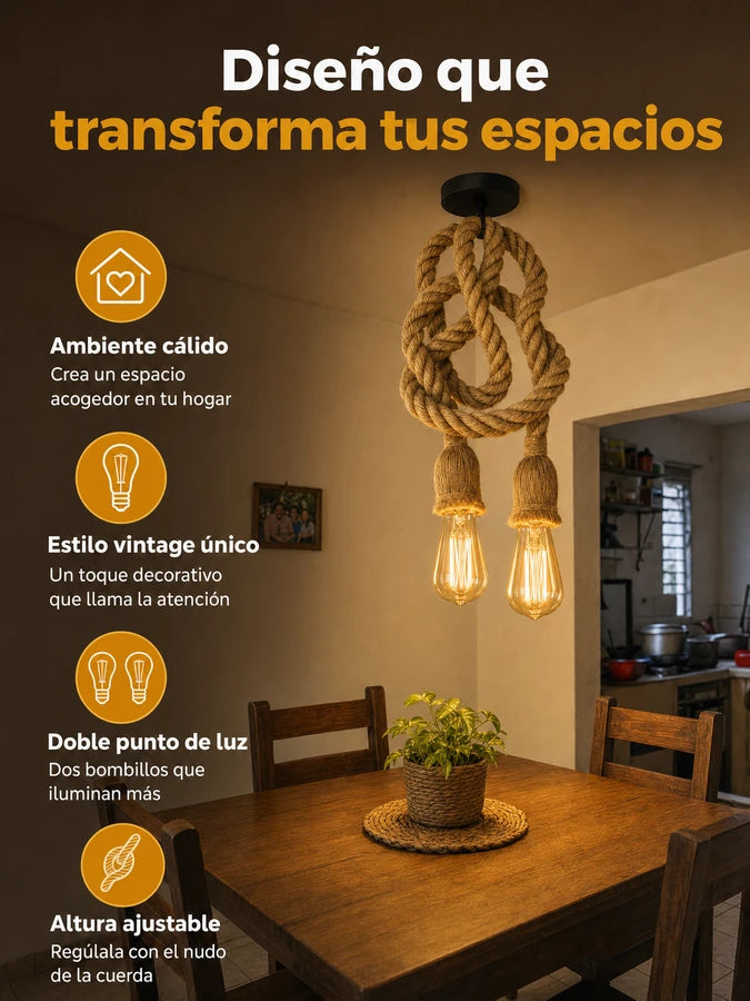 TORZAL™ Lámpara Colgante Vintage de Cuerda | Incluye 2 Bombillos
